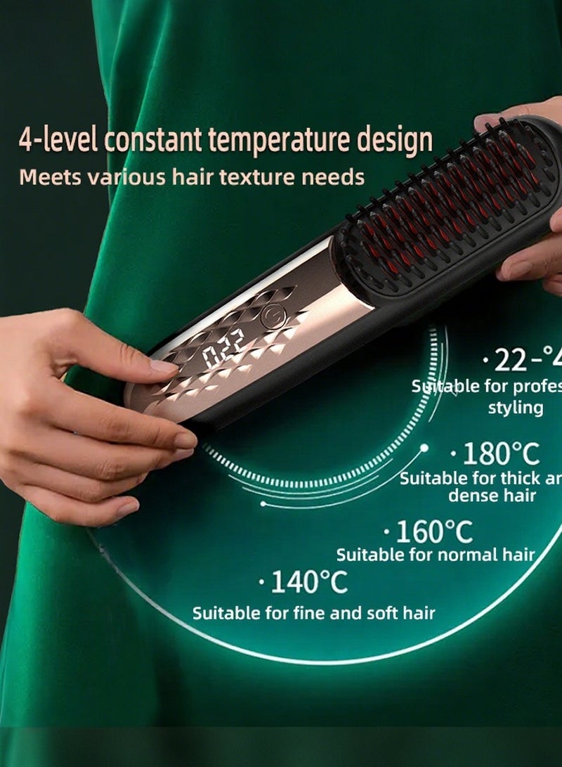 Generic Wireless Hair Straightening Brush, Ceramic Hair Comb Cordless, Fast Heating，Instant Heat， Portable Ionic Ceramic Styling Comb with 4 Temperature Settings, Type-C Charging, Wet Dry，Black and Rose Gold  - Image 5