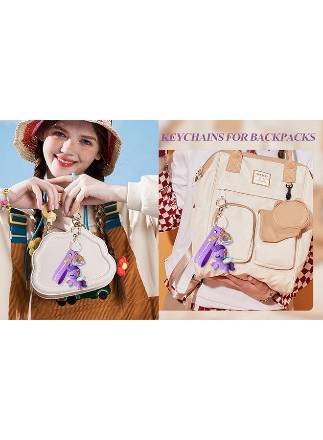 WEXUS Silicon Cute 3D Rubber PVC Cartoon keychain with Strap Charm & Metal Hook,Silica Gel Key Ring Best Gift For Women, Men, Girls and Boy | School Bag car bike Fashion (PURPLE UNICRON) - Image 5