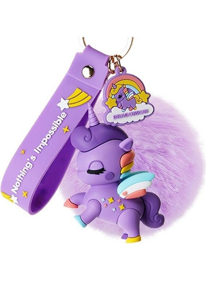 WEXUS Silicon Cute 3D Rubber PVC Cartoon keychain with Strap Charm & Metal Hook,Silica Gel Key Ring Best Gift For Women, Men, Girls and Boy | School Bag car bike Fashion (PURPLE UNICRON) - Image 1
