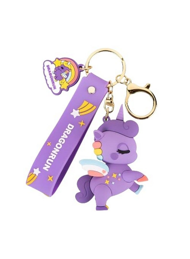 WEXUS Silicon Cute 3D Rubber PVC Cartoon keychain with Strap Charm & Metal Hook,Silica Gel Key Ring Best Gift For Women, Men, Girls and Boy | School Bag car bike Fashion (PURPLE UNICRON) - Image 2