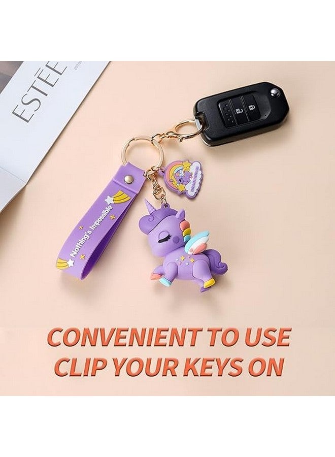 WEXUS Silicon Cute 3D Rubber PVC Cartoon keychain with Strap Charm & Metal Hook,Silica Gel Key Ring Best Gift For Women, Men, Girls and Boy | School Bag car bike Fashion (PURPLE UNICRON) - Image 3