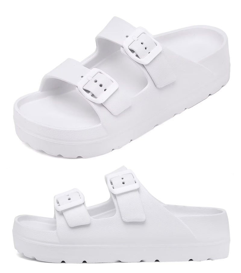 Haifago Women's White Sandals with Arch Support, Platform Summer Sandal for Women 2026 Comfortable Adjustable Straps Slip-on Slides - Image 1