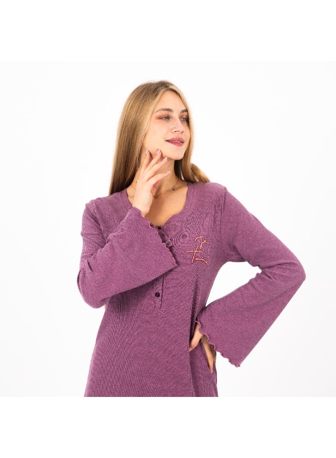 zecotex  Women's Ribbed Summer Galabeya - Comfortable Long Sleeve Design with Front Buttons - Purple. - Image 2