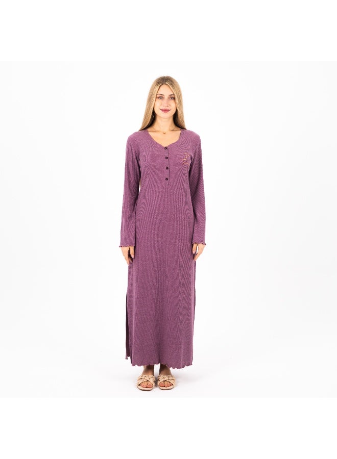 zecotex  Women's Ribbed Summer Galabeya - Comfortable Long Sleeve Design with Front Buttons - Purple. - Image 1
