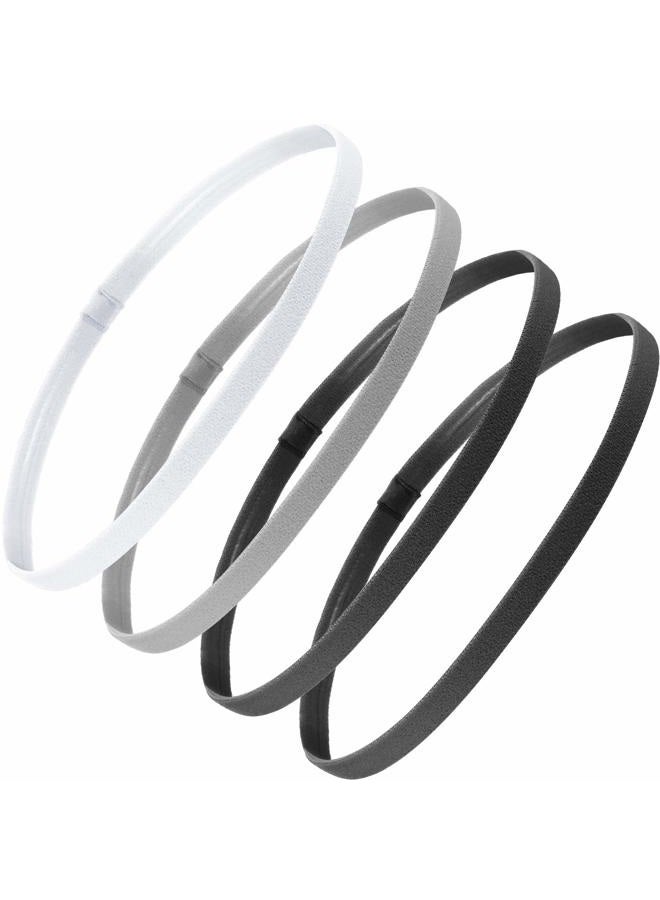 Bememo 4 Pieces Elastic Sports Headbands Thick Non-Slip Hair Bands for Women and Men (Black, Grey, White) - Image 1