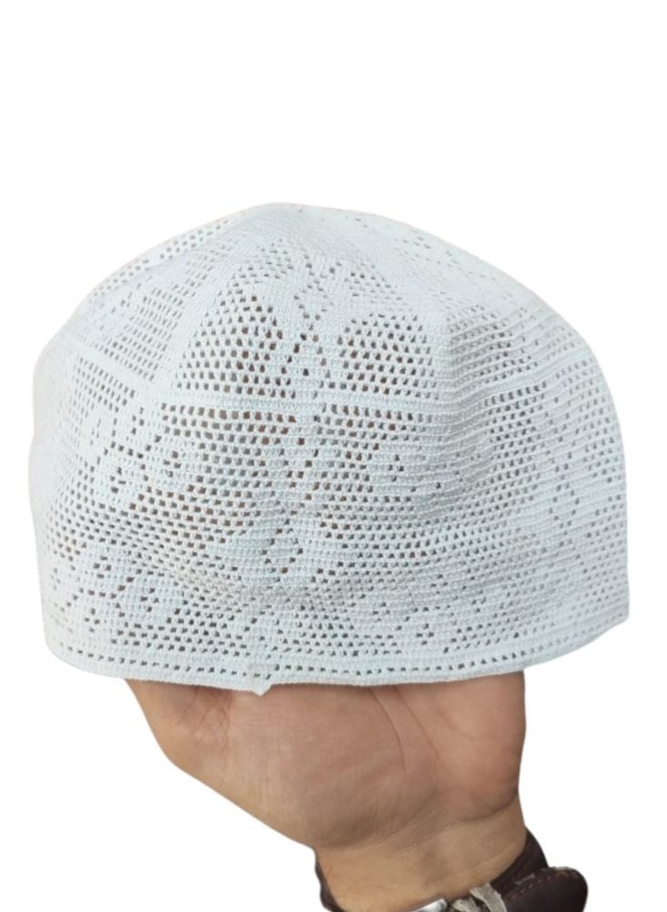 Premium White Knitted Kufi Cap – Breathable Islamic Skull Cap Ramadan Special - Image 3