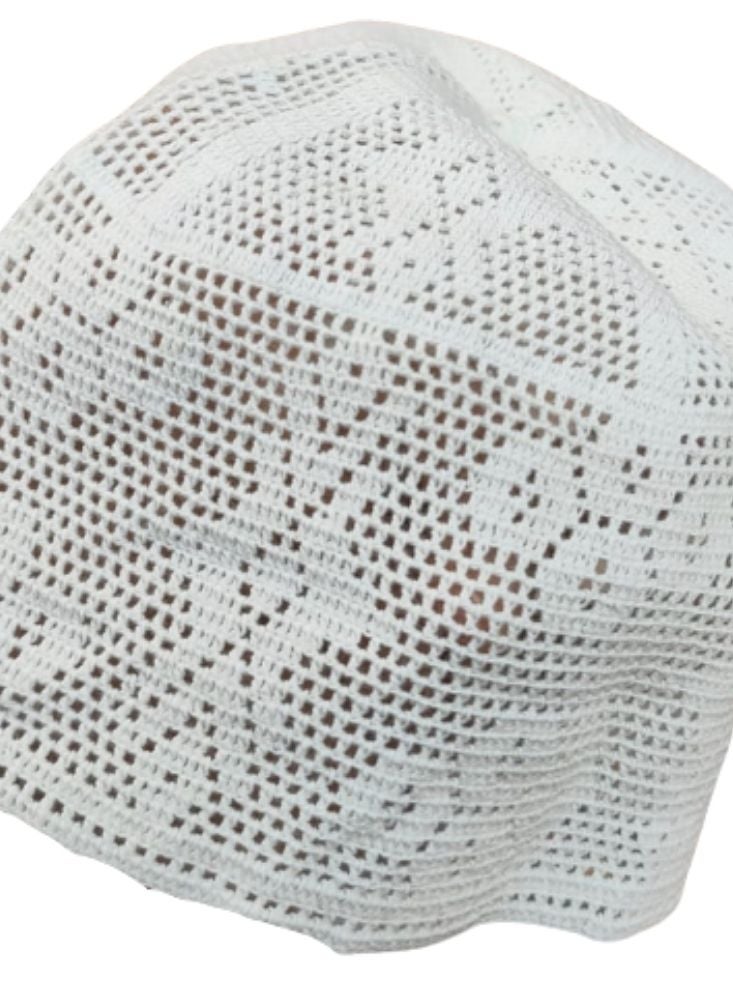 Premium White Knitted Kufi Cap – Breathable Islamic Skull Cap Ramadan Special - Image 2