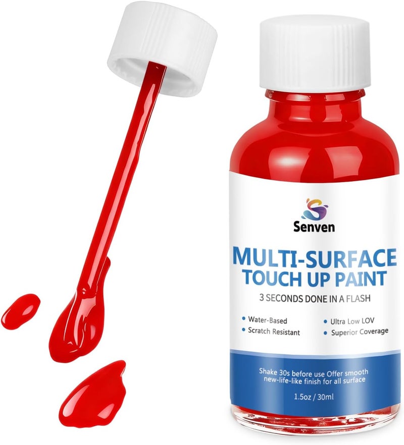 SENVEN Red Paint Multi Surface Apple Red Touch Up Paint Repair for Wall,Door,Cabinets,Wood,Furniture, Appliance,Tile,Porcelain,Touch Up Paint Pen for Refrigerators,Washers,Dishwashers,Microwave,Oven - Image 1