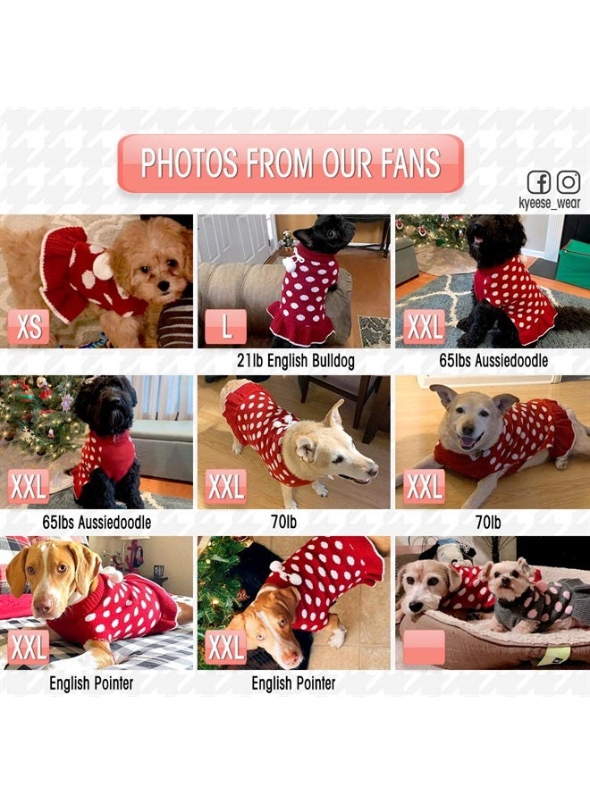 KYEESE Dog Sweater Dress with Leash Hole Polka Dot Turtleneck Dogs Sweaters Red Knit Pullover with Pom Pom Ball - Image 2