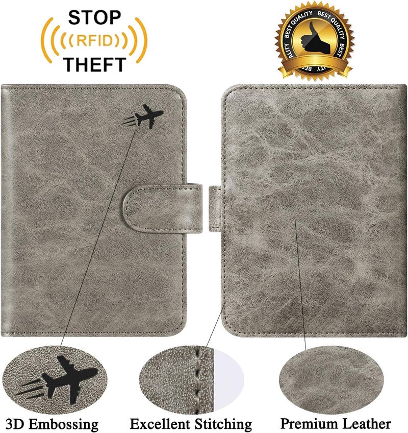 PASCACOO Passport Holder Cover Wallet RFID Blocking Leather Card Case Travel Accessories for Women Men (#Grey) - Image 2