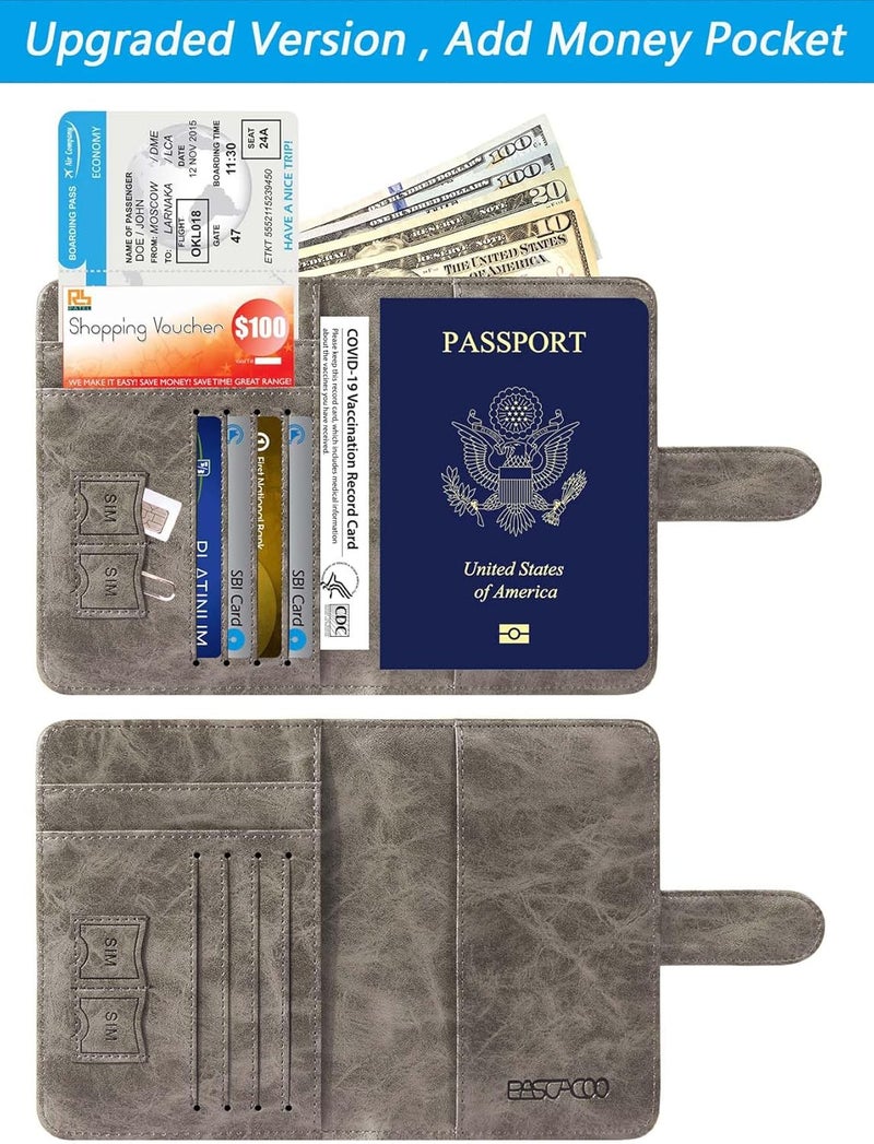 PASCACOO Passport Holder Cover Wallet RFID Blocking Leather Card Case Travel Accessories for Women Men (#Grey) - Image 3