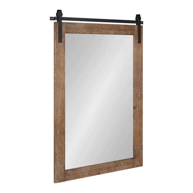 Kate and Laurel Kate and Laurel Cates Farmhouse Wood Framed Wall Mirror 24 x 38 Rustic Brown Barn DoorInspired Rustic Mirrors for Wall 