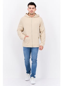CROSSHATCH Men Embroidered Long Sleeves Hooded Sweatshirt, Beige  - Image 4