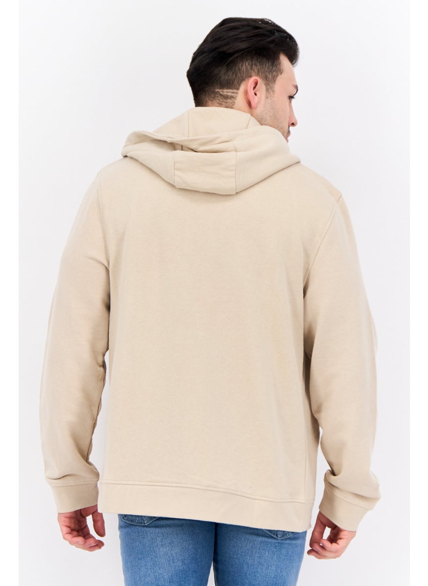 CROSSHATCH Men Embroidered Long Sleeves Hooded Sweatshirt, Beige  - Image 3