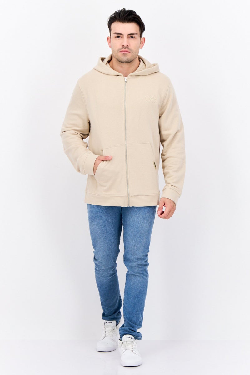 CROSSHATCH Men Embroidered Long Sleeves Hooded Sweatshirt, Beige - Image 4