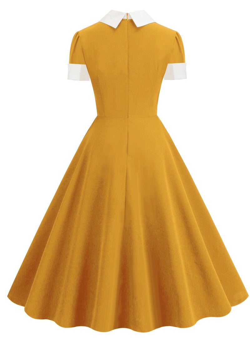 Shougu Shirt Collar Bow Retro Big Swing Dress - Image 3