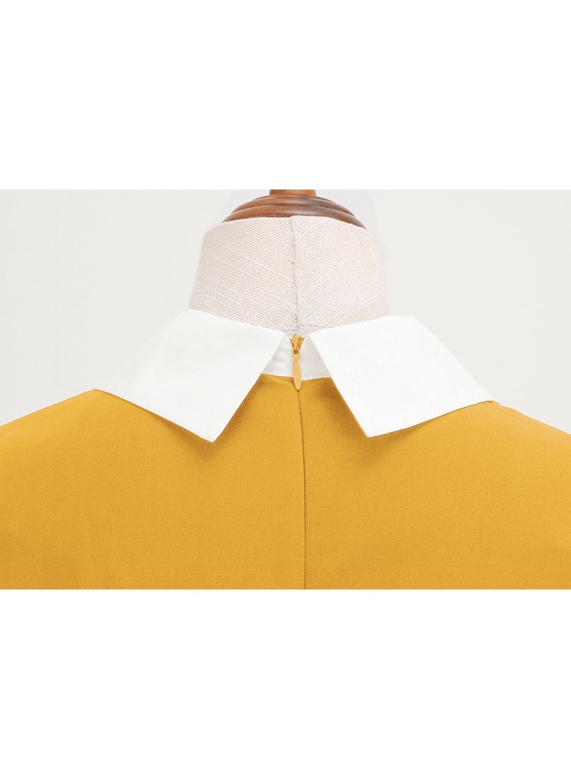 Shougu Shirt Collar Bow Retro Big Swing Dress - Image 5