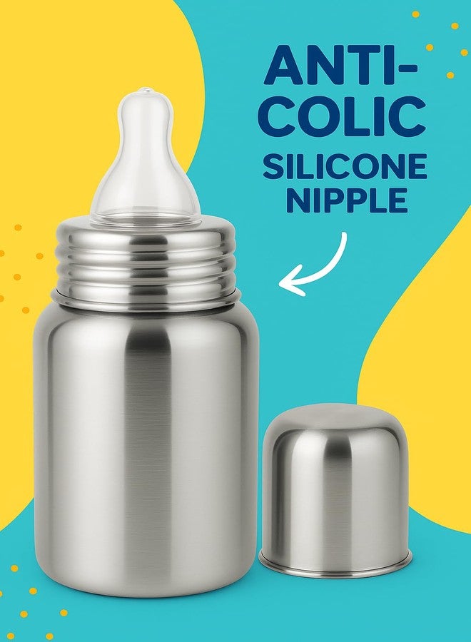 Cuteably Premium Stainless Steel Baby Bottle | Anti-Colic Wide Mouth Bottle | BPA-Free, Rust-Free Baby Bottle (300 ML) - Image 4