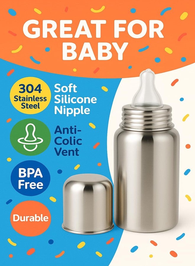 Cuteably Premium Stainless Steel Baby Bottle | Anti-Colic Wide Mouth Bottle | BPA-Free, Rust-Free Baby Bottle (300 ML) - Image 3