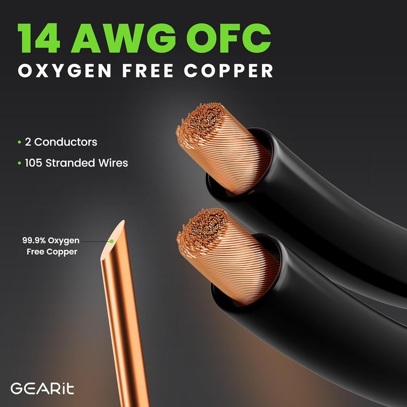 GearIT Hi-Fi 2x2.5mm≤ Speaker Wire with Banana Plugs (4.57 Meters - Black) OFC Oxygen-Free Copper, CL2 In-Wall Speaker Cable, Heavy-Duty Braided - 14 Gauge AWG, 10 Feet - Image 3