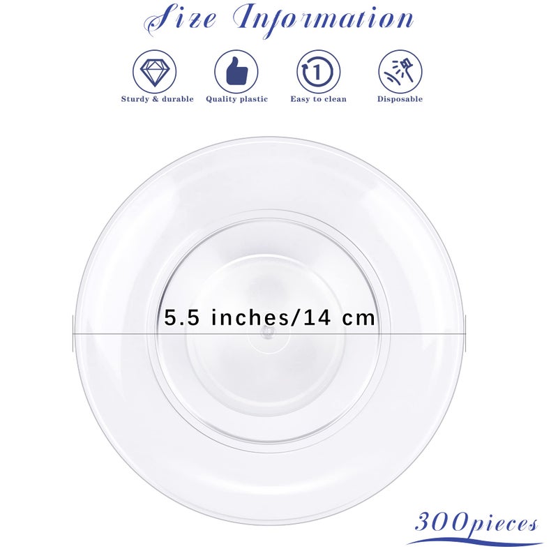 Breroa 300 Pieces Plastic Plate 5.5 Inch Small Round Heavy Duty Disposable Appetizer Plate Clear Cake Plates Dessert Plates for Wedding BBQ Picnic Camping Events Party Supplies - Image 2