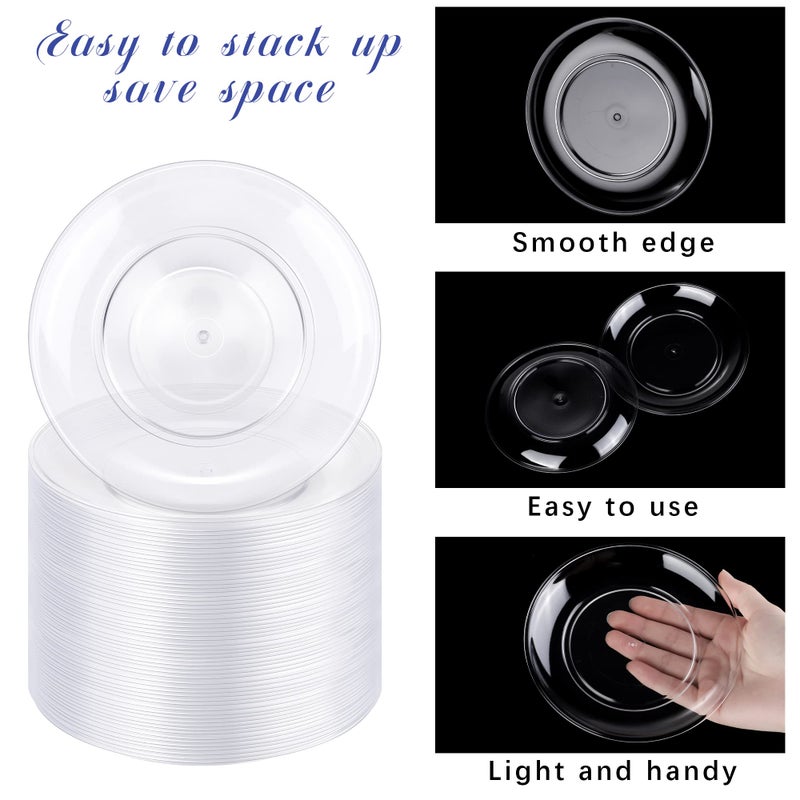 Breroa 300 Pieces Plastic Plate 5.5 Inch Small Round Heavy Duty Disposable Appetizer Plate Clear Cake Plates Dessert Plates for Wedding BBQ Picnic Camping Events Party Supplies - Image 3