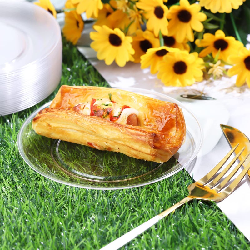 Breroa 300 Pieces Plastic Plate 5.5 Inch Small Round Heavy Duty Disposable Appetizer Plate Clear Cake Plates Dessert Plates for Wedding BBQ Picnic Camping Events Party Supplies - Image 4