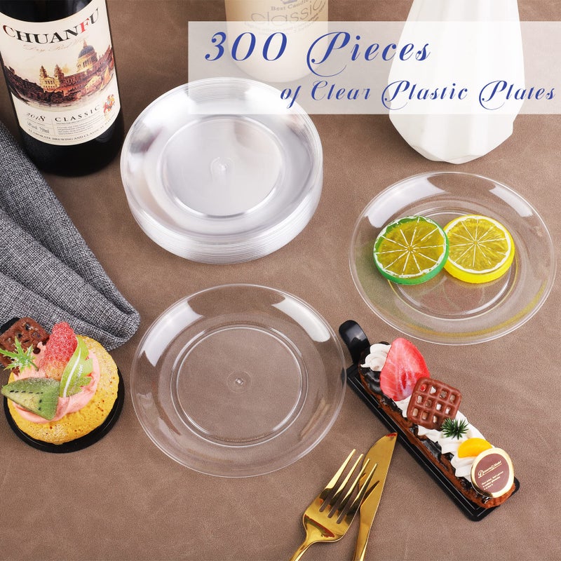 Breroa 300 Pieces Plastic Plate 5.5 Inch Small Round Heavy Duty Disposable Appetizer Plate Clear Cake Plates Dessert Plates for Wedding BBQ Picnic Camping Events Party Supplies - Image 5