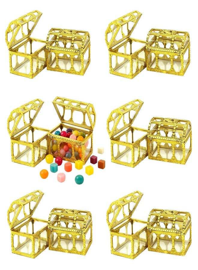 HAN SHENG 12 Pack Plastic Treasure Chest Candy Boxes - 2.9"x2.0" Transparent Empty Gift Favor Boxes for Wedding, Christmas, Birthday Party (Gold) - Image 1