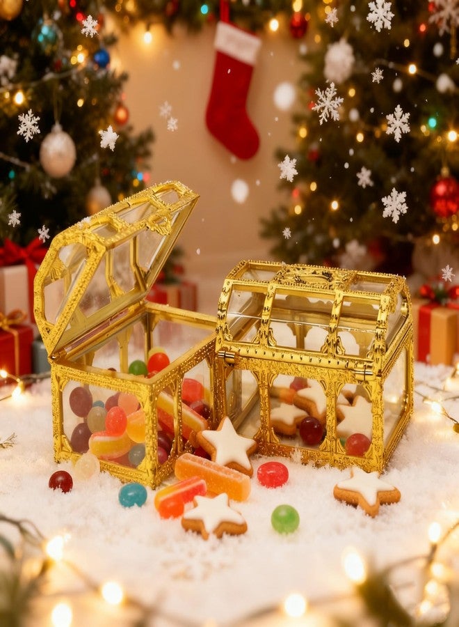 HAN SHENG 12 Pack Plastic Treasure Chest Candy Boxes - 2.9"x2.0" Transparent Empty Gift Favor Boxes for Wedding, Christmas, Birthday Party (Gold) - Image 3