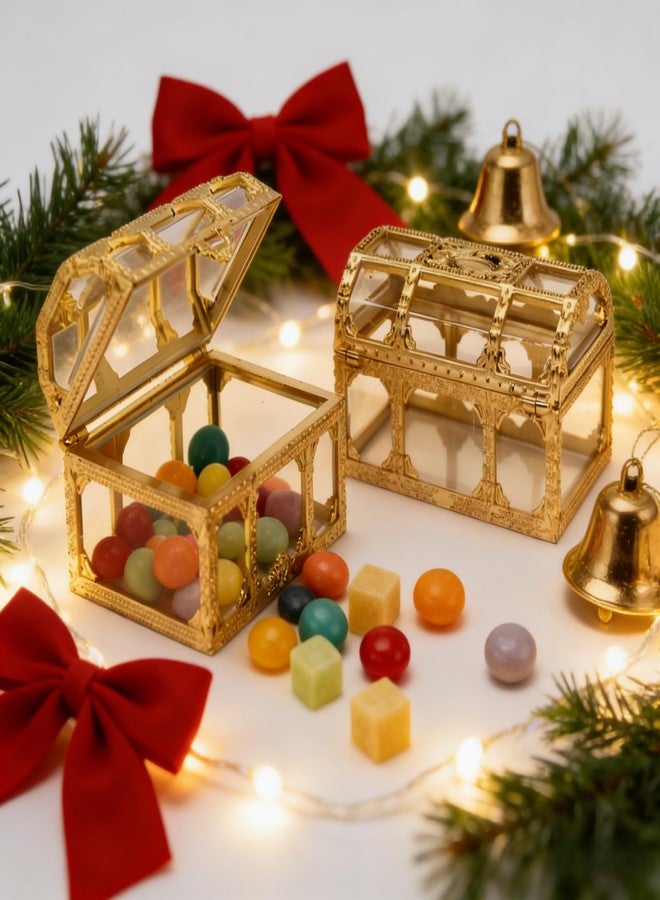 HAN SHENG 12 Pack Plastic Treasure Chest Candy Boxes - 2.9"x2.0" Transparent Empty Gift Favor Boxes for Wedding, Christmas, Birthday Party (Gold) - Image 4