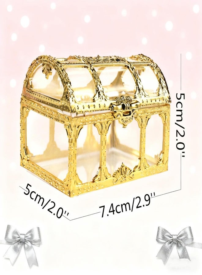 HAN SHENG 12 Pack Plastic Treasure Chest Candy Boxes - 2.9"x2.0" Transparent Empty Gift Favor Boxes for Wedding, Christmas, Birthday Party (Gold) - Image 2