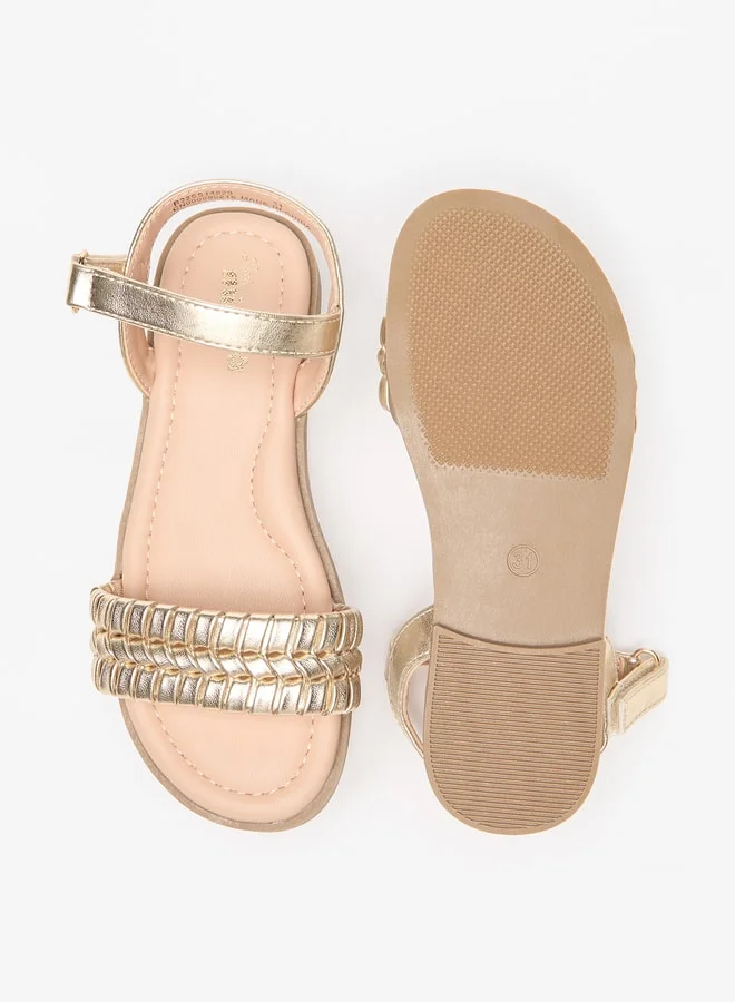 ميسي Girls Textured Flat Sandals With Hook And Loop Closure