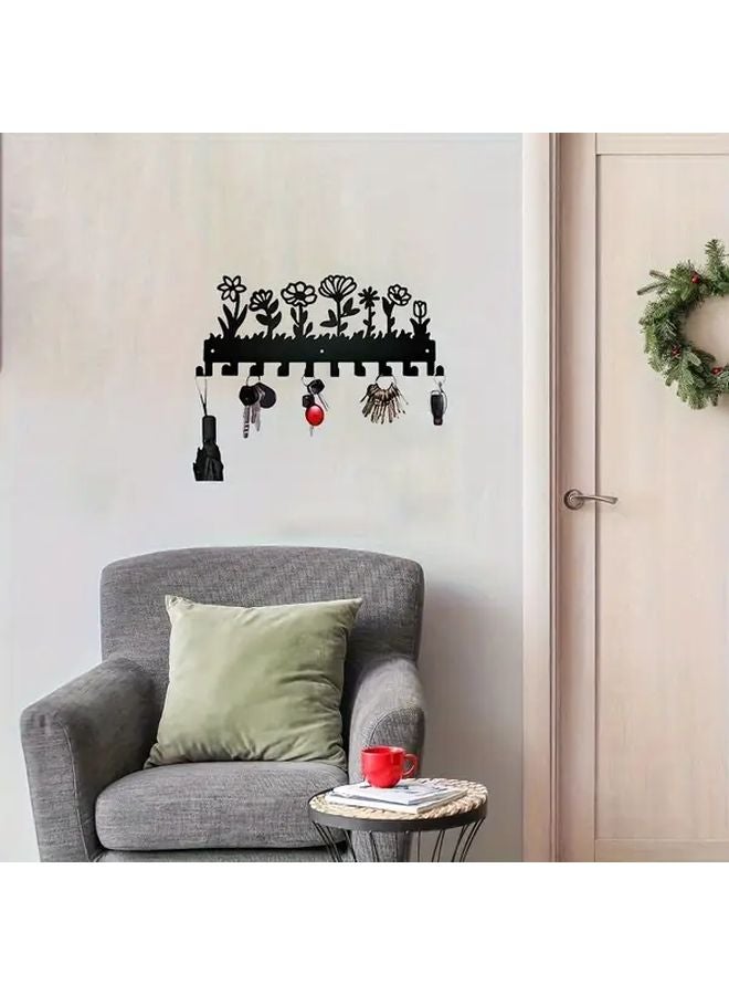 Black Metal Flower Shaped Hangers 10 Hooks For Clothes Jackets Keys Storage - Image 3