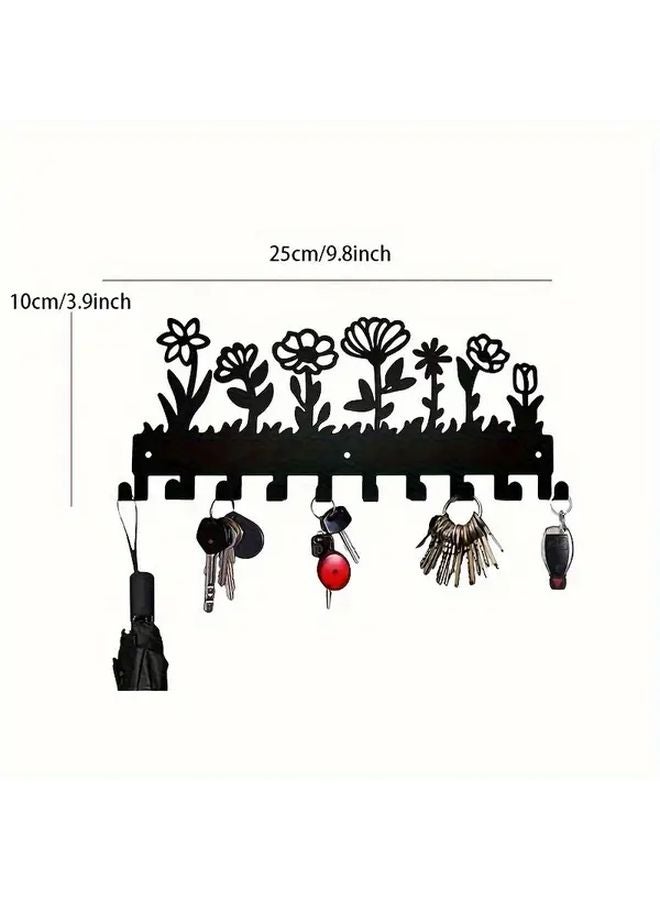 Black Metal Flower Shaped Hangers 10 Hooks For Clothes Jackets Keys Storage - Image 4