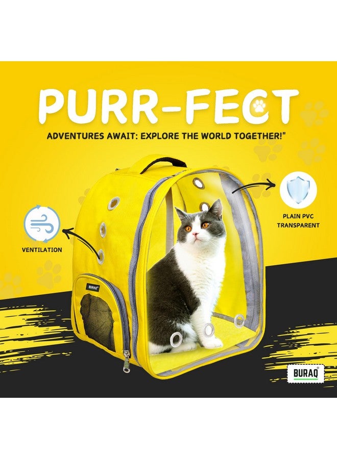 BURAQ Pet Transparent Cat & Small Dog Puppy Kitty Shihtzu Carriers For Breathable Airline Travel Approved Air Ventilation Backpack Size 17 × 13 × 11 Inch (Yellow, Transparent Pet Bag) - Image 2