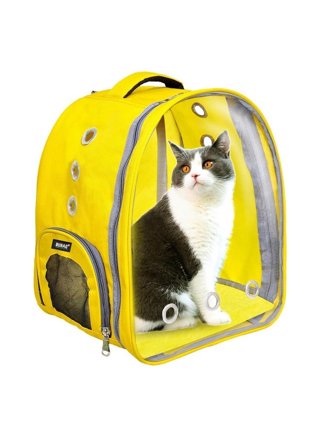 BURAQ Pet Transparent Cat & Small Dog Puppy Kitty Shihtzu Carriers For Breathable Airline Travel Approved Air Ventilation Backpack Size 17 × 13 × 11 Inch (Yellow, Transparent Pet Bag) - Image 1