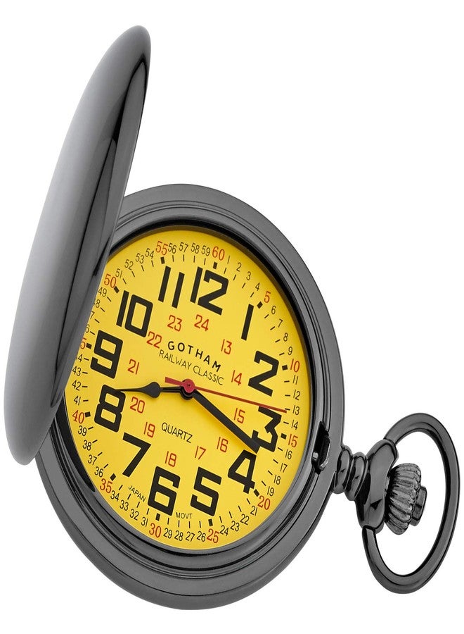 Gotham Men's Gunmetal Railroad Polished Finish Covered Quartz Pocket Watch # GWC15044BY - Image 1