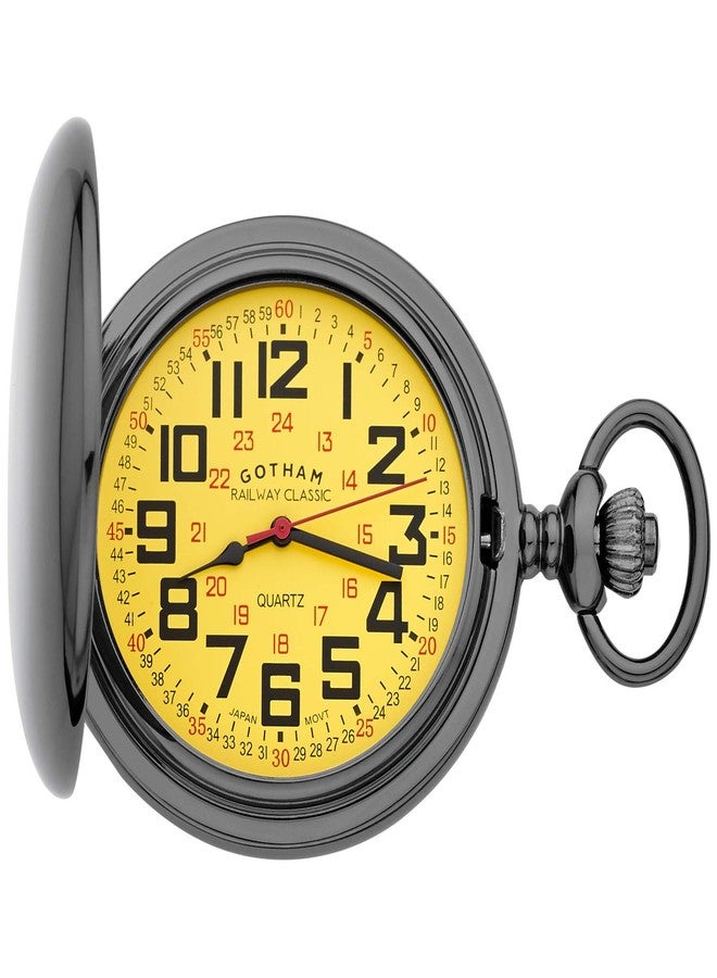Gotham Men's Gunmetal Railroad Polished Finish Covered Quartz Pocket Watch # GWC15044BY - Image 2