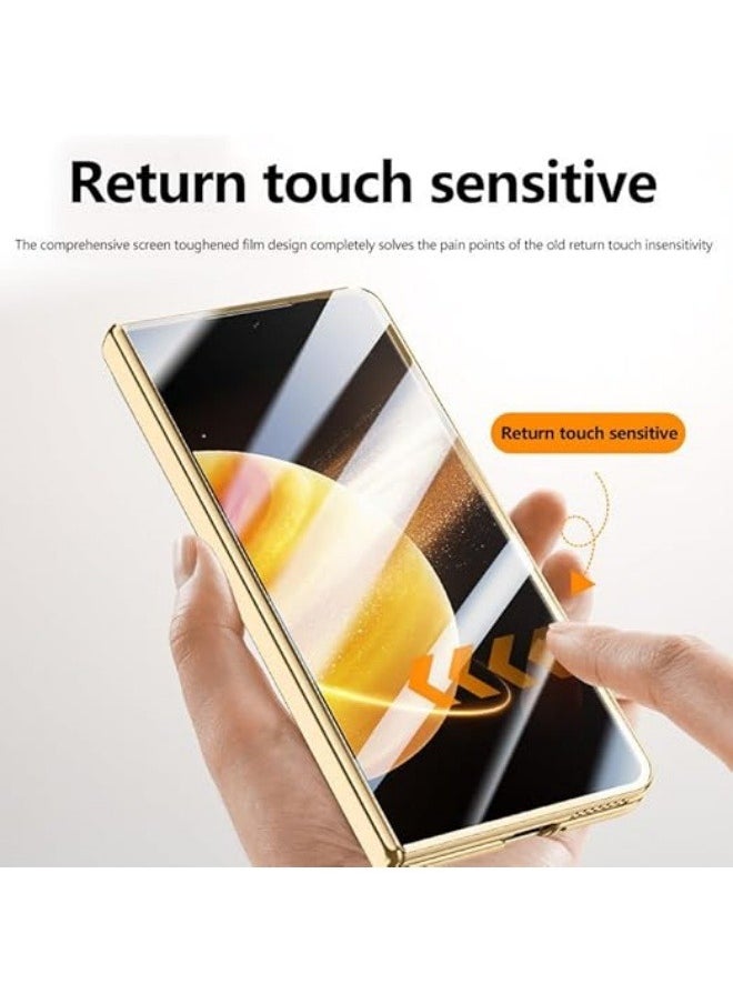 Generic - Compatible with Honor Magic V3 Electroplated Frame Magnetic Hinge Protection Grain Leather Case with Lens Holder Privacy Screen Protector for Magic V3 - Image 1