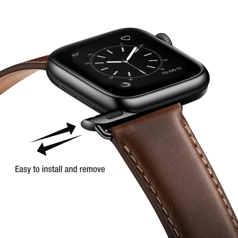 SUNFWR Leather Bands Compatible with Apple Watch Band 42mm(Series 3 2 1) 44mm 45mm 46mm 49mm for Men Women, Top Grain Genuine Leather Replacement Strap for iWatch Ultra 3 2 1, SE3 2 1, Series 11 10 9 8 7 6 5 4 3 2 1 - Image 4