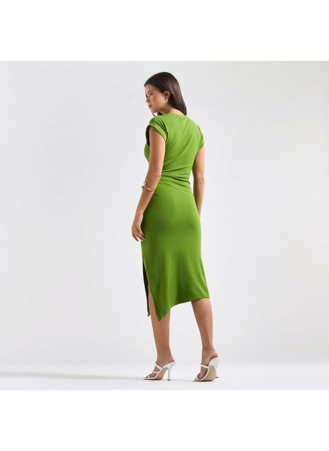 FAV Bodycon Midi Dress with Round Neck and Extended Sleeves  - Image 3