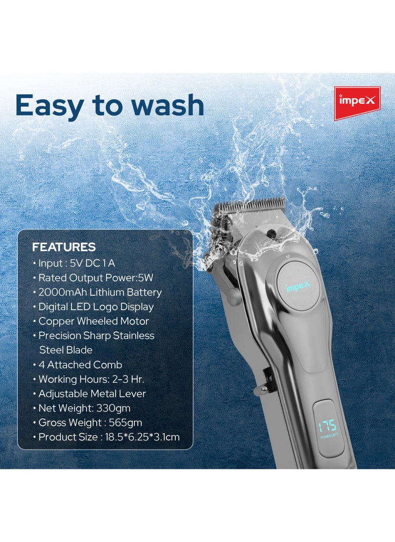 Impex - Professional Hair Clipper Hair Trimmer, Sharp Stainless Steel Blade, Digital LED Display Runtime 2-3 Hours,2 Year Warranty-IHC7 - Image 1