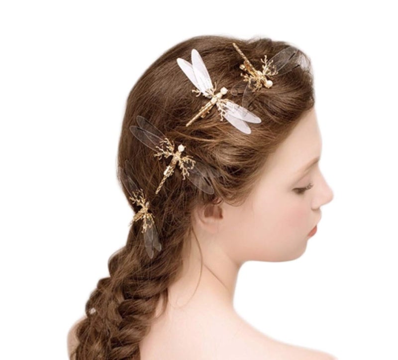 canjoyn 3 Pcs Baroque Fancy Gold Tone Alligator Hair Clips Dragonfly Starfish Hair Clips Bridal Pearl Prom Hair Pins Wedding Hair Barrette Accessories Jewel Hair Pin for Women Girls DragonflyA