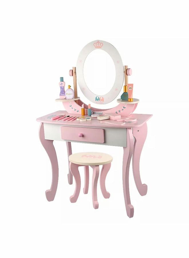 JSAITOYS Wooden Toy Pink Dressing Table Toy Wood Dressing Mirror Toys For Kids - Image 3