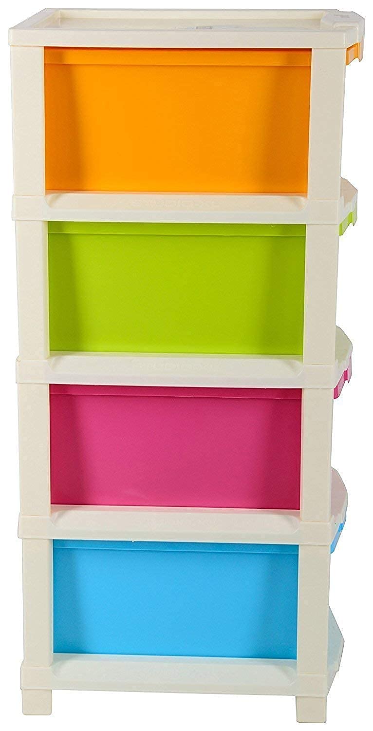 Nikrim Nikrim4 Layer Plastic Modular Basket Drawer Chest Storage Rack System Large Stomo Multi Purpose chest of Trolley Foldable drawers AntiSlip Shoes organizers Box Multicolour layer drawer 4 Layer  - Image 4