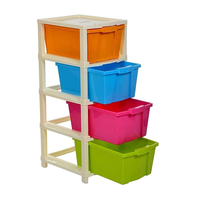 Nikrim Nikrim4 Layer Plastic Modular Basket Drawer Chest Storage Rack System Large Stomo Multi Purpose chest of Trolley Foldable drawers AntiSlip Shoes organizers Box Multicolour layer drawer 4 Layer  - Image 5