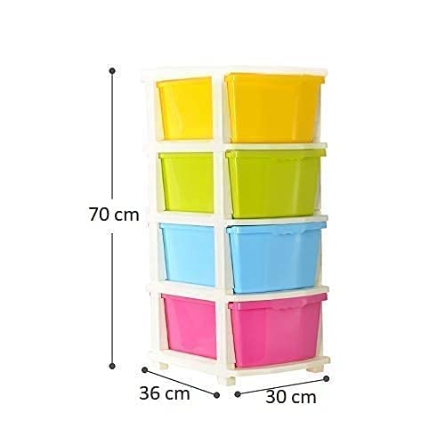 Nikrim Nikrim4 Layer Plastic Modular Basket Drawer Chest Storage Rack System Large Stomo Multi Purpose chest of Trolley Foldable drawers AntiSlip Shoes organizers Box Multicolour layer drawer 4 Layer  - Image 2
