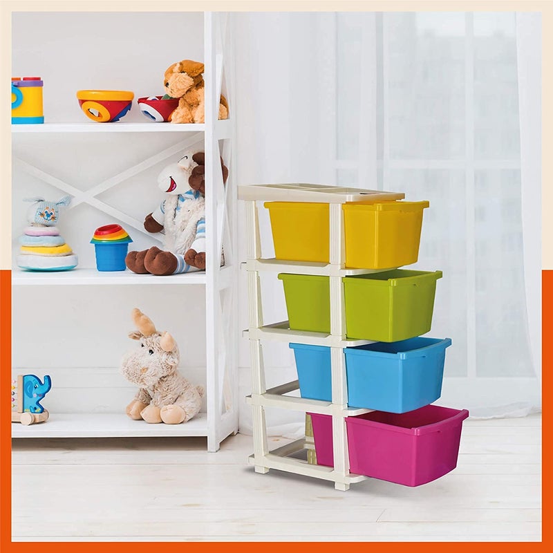 Nikrim Nikrim4 Layer Plastic Modular Basket Drawer Chest Storage Rack System Large Stomo Multi Purpose chest of Trolley Foldable drawers AntiSlip Shoes organizers Box Multicolour layer drawer 4 Layer  - Image 1