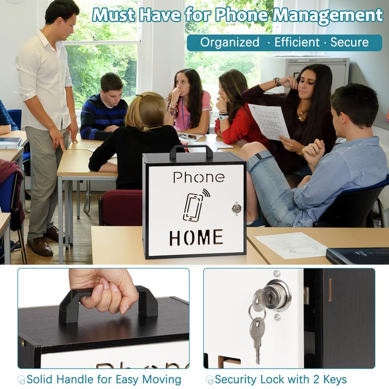 Loghot Wooden Cell Phone Storage Cabinet, 33 Adjustable Slots Cell Phone Locker with Security Lock & Handle, Desktop Phone Organizer for Classroom, Office & Repair Shops (Black) - Image 4